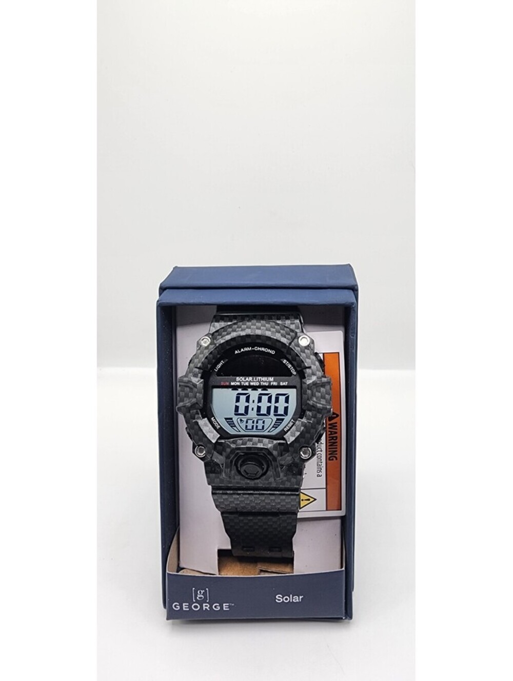 George Mens Solar Digital Wristwatch Plastic Strap 50M Black New Battery NWT